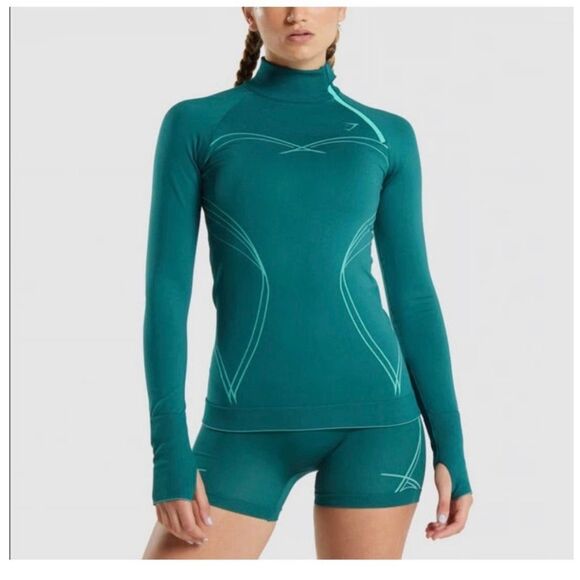 Gymshark Women Small Sportswear Fit Long Sleeve Apex Teal (v1) - Picture 10 of 11